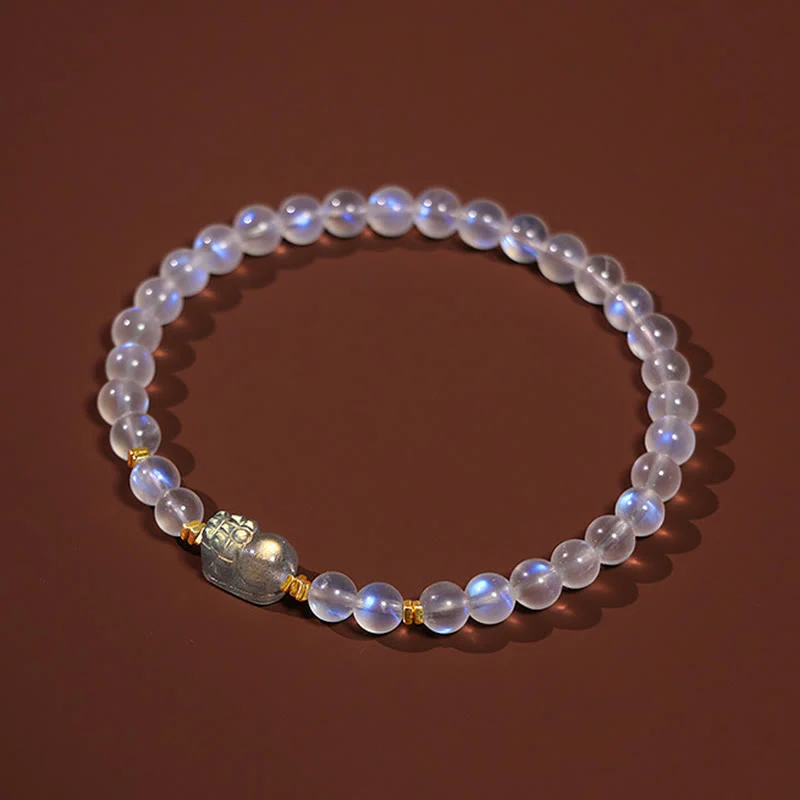 Braccialetto di guarigione PiXiu in pietra di luna naturale placcato oro in argento sterling 925 Buddha Stones - Image 8