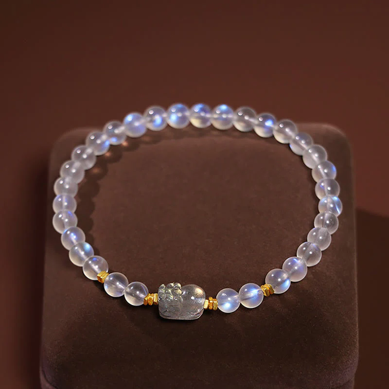 Braccialetto di guarigione PiXiu in pietra di luna naturale placcato oro in argento sterling 925 Buddha Stones - Image 9