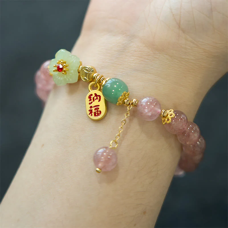 Braccialetto di guarigione positivo con carattere Fu, quarzo fragola naturale Buddha Stones - Image 6