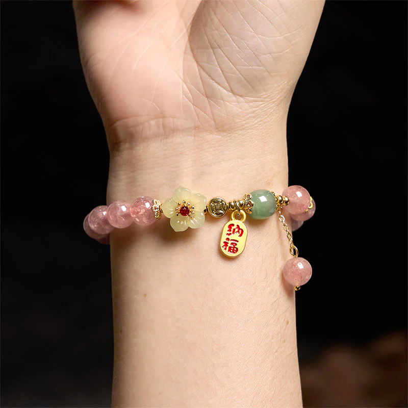 Braccialetto di guarigione positivo con carattere Fu, quarzo fragola naturale Buddha Stones - Image 7