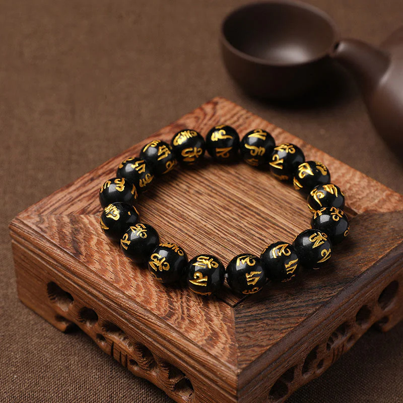 Braccialetto di meditazione Om Mani Padme Hum in onice nero e cristallo bianco del Tibet Buddha Stones - Image 23