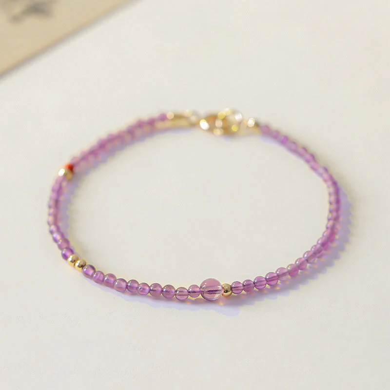 Braccialetto di meditazione per la pace interiore in rame placcato oro 14k con perline ultrasottili da 2 mm Buddha Stones Ametista naturale - Image 2