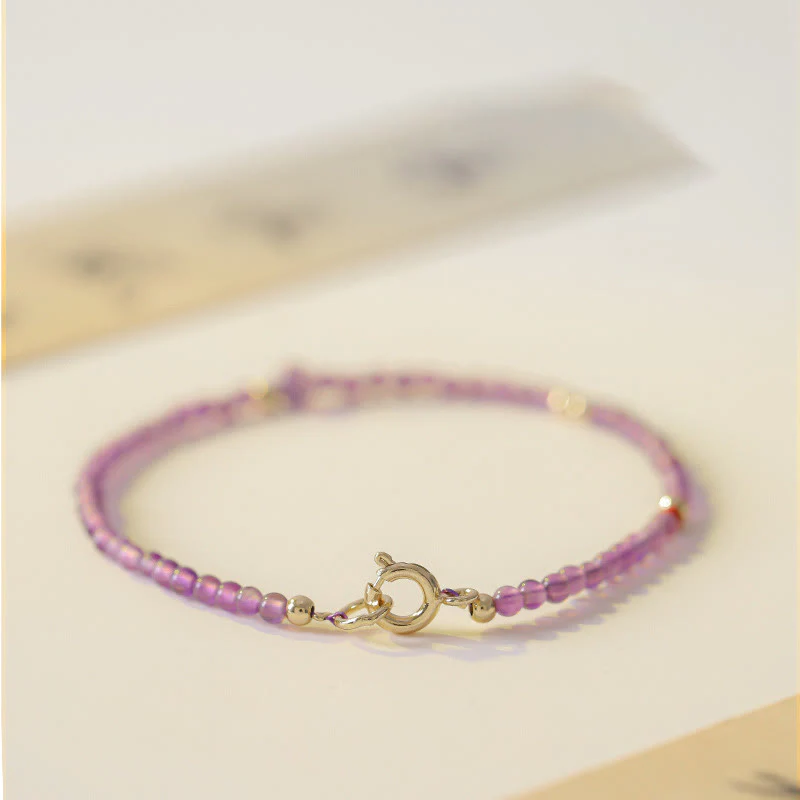 Braccialetto di meditazione per la pace interiore in rame placcato oro 14k con perline ultrasottili da 2 mm Buddha Stones Ametista naturale - Image 3