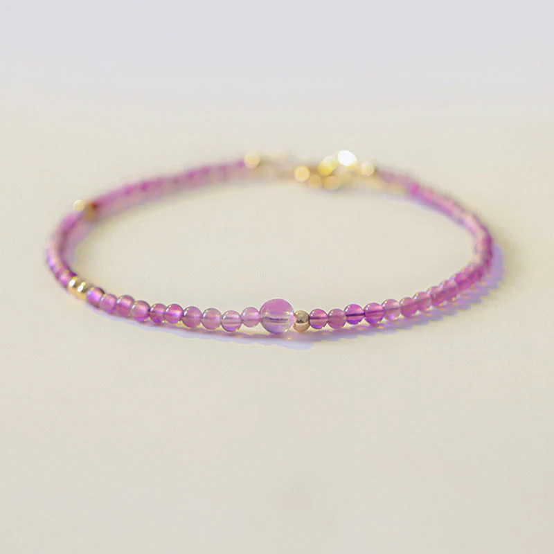 Braccialetto di meditazione per la pace interiore in rame placcato oro 14k con perline ultrasottili da 2 mm Buddha Stones Ametista naturale - Image 4