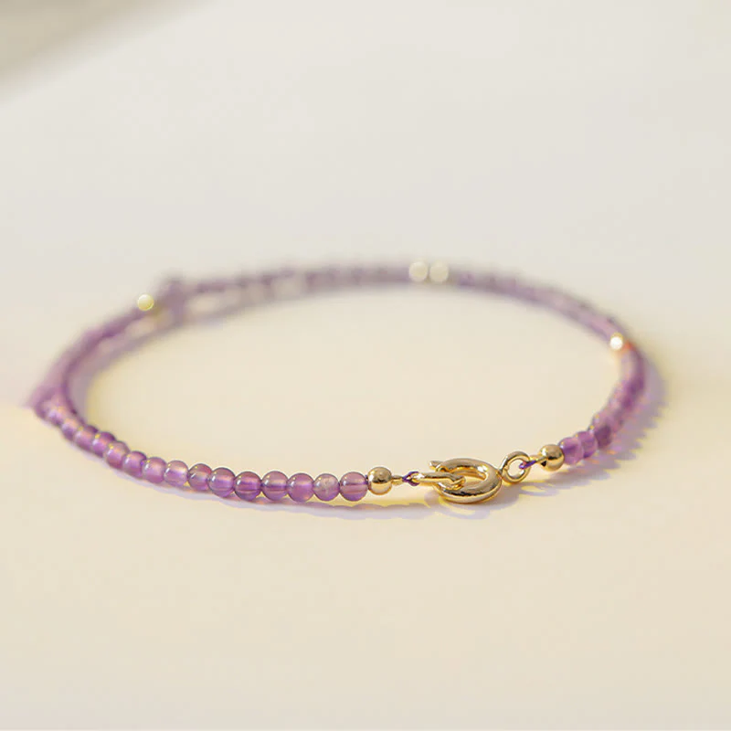 Braccialetto di meditazione per la pace interiore in rame placcato oro 14k con perline ultrasottili da 2 mm Buddha Stones Ametista naturale - Image 5