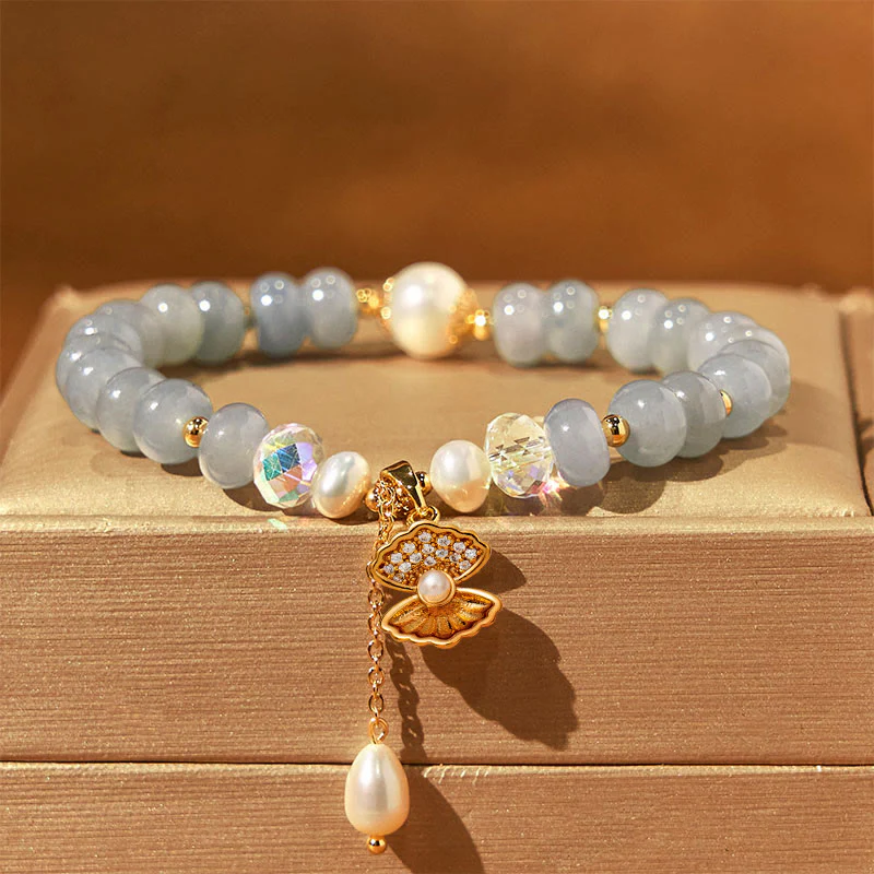 Braccialetto di perle curative in conchiglia di perle di acquamarina naturale Buddha Stones - Image 5