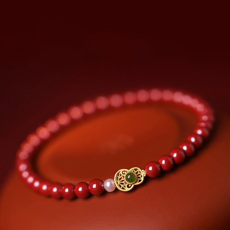 Braccialetto di perle di cinabro e zucca con Buddha Stones e perle di benedizione - Image 14