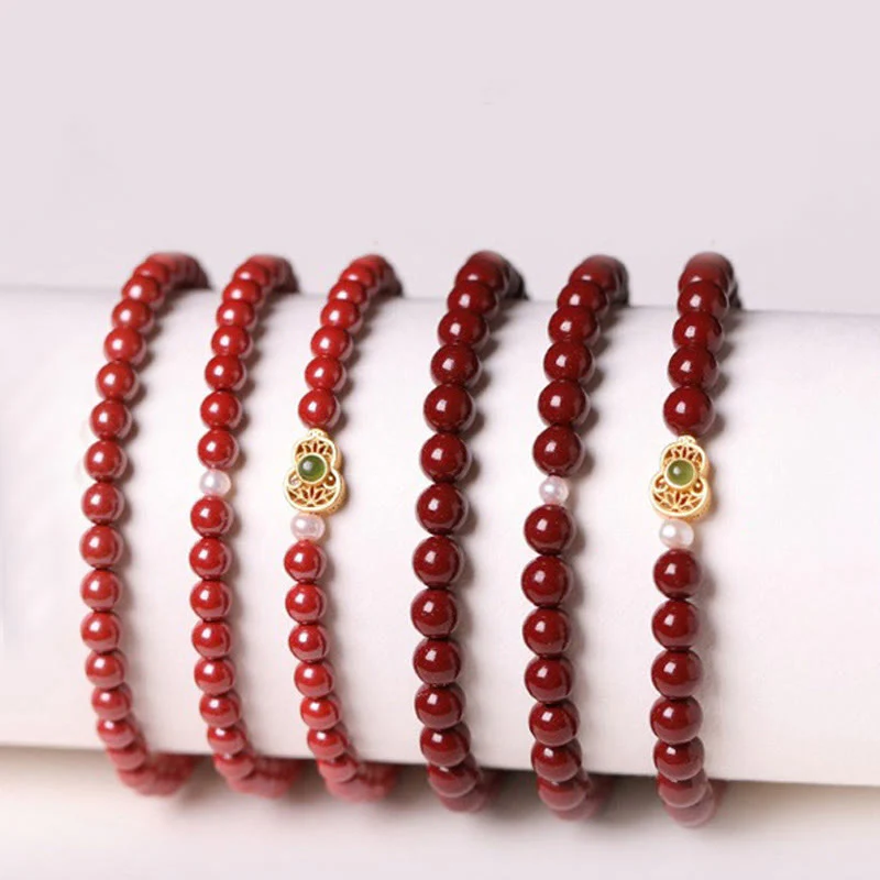 Braccialetto di perle di cinabro e zucca con Buddha Stones e perle di benedizione - Image 18