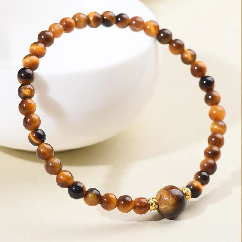 Braccialetto di perle di coraggio in ossidiana nera con occhio di tigre e Buddha Stones - Image 4