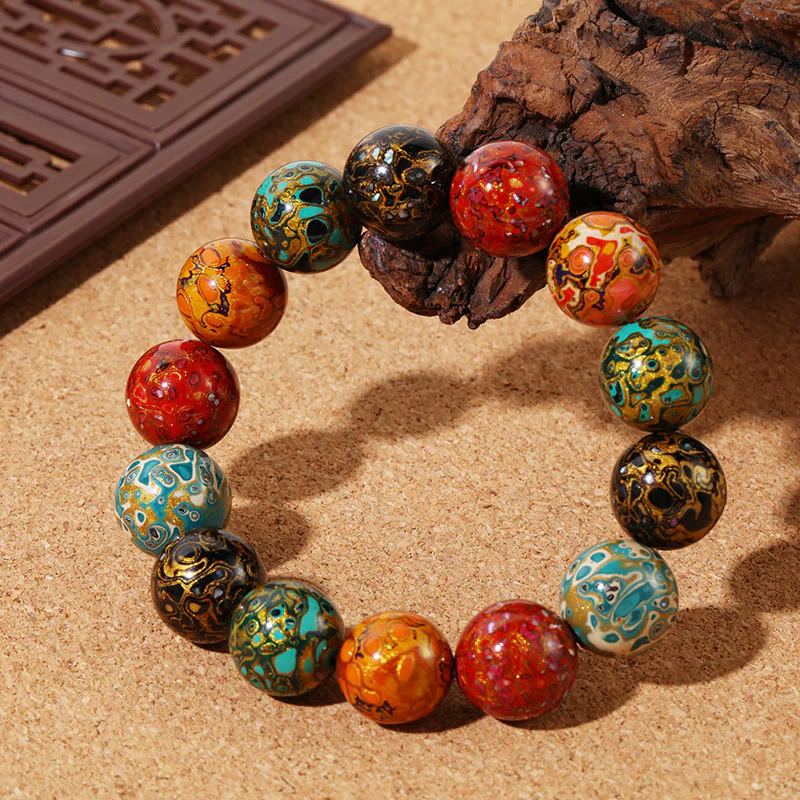 Braccialetto di perle di lacca multicolore naturale Buddha Stones Calm