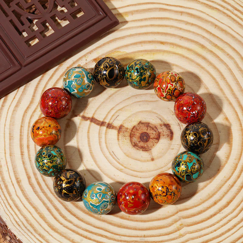 Braccialetto di perle di lacca multicolore naturale Buddha Stones Calm - Image 2