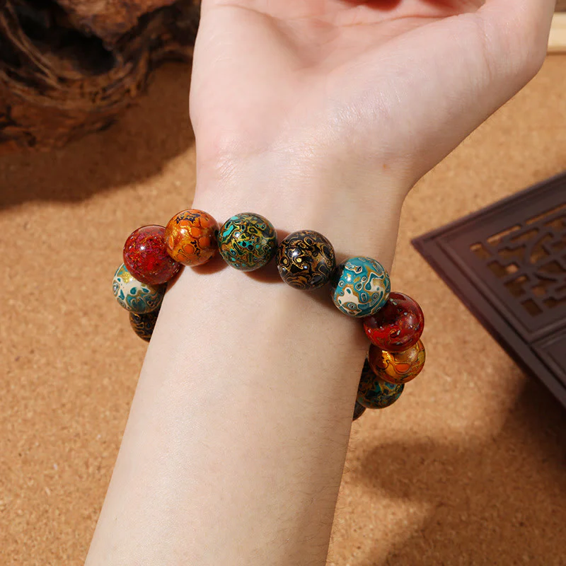 Braccialetto di perle di lacca multicolore naturale Buddha Stones Calm - Image 4
