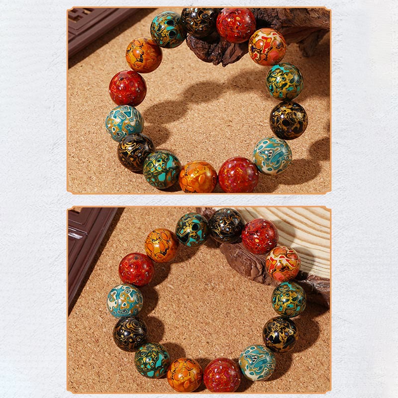 Braccialetto di perle di lacca multicolore naturale Buddha Stones Calm - Image 7