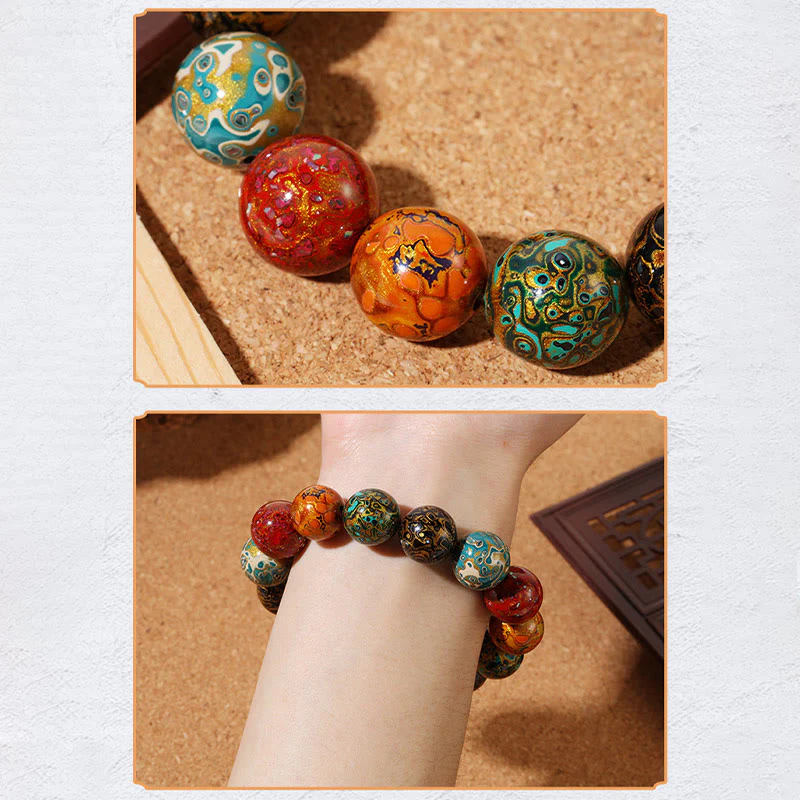 Braccialetto di perle di lacca multicolore naturale Buddha Stones Calm - Image 8