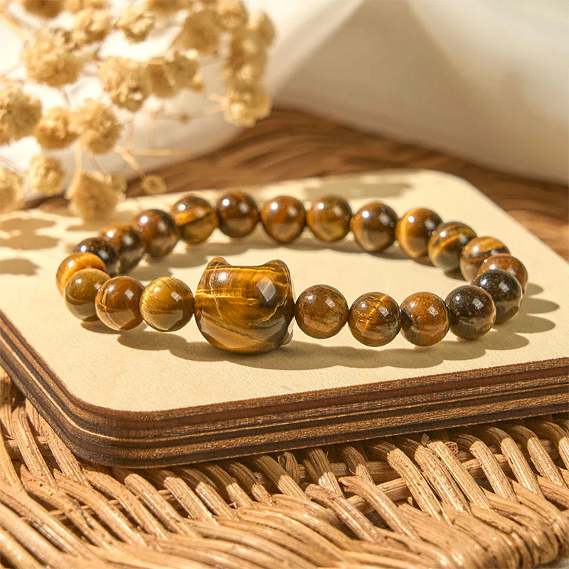 Braccialetto di perle di potere con occhio di tigre e gatto carino Buddha Stones - Image 2