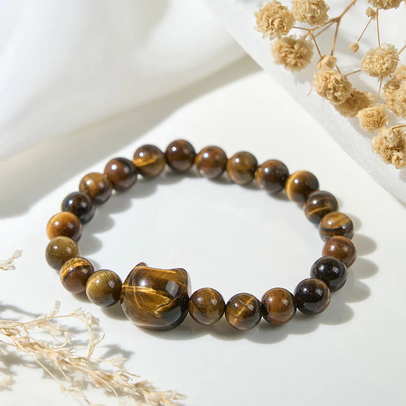 Braccialetto di perle di potere con occhio di tigre e gatto carino Buddha Stones - Image 4