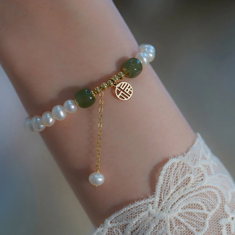 Braccialetto di perle di saggezza e felicità in giada Hetian di perle naturali - Image 3