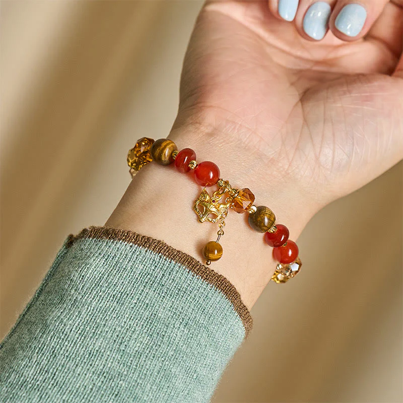 Braccialetto di perline calme con ciondolo a forma di volpe, occhio di tigre, Buddha Stones e agata rossa - Image 8