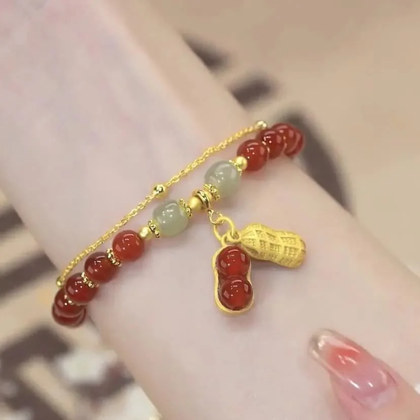 Braccialetto di perline con carattere Fu , Buddha Stones di giada, foglia di ginkgo, tulipano, arachidi e fortuna - Image 22