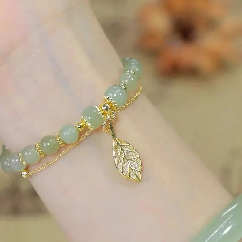 Braccialetto di perline con carattere Fu , Buddha Stones di giada, foglia di ginkgo, tulipano, arachidi e fortuna - Image 5