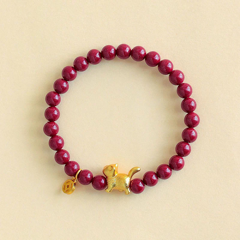 Braccialetto di perline con ciondolo a forma di gatto fortunato, granato e cinabro, protezione e calma , Buddha Stones - Image 10