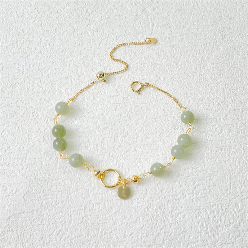 Braccialetto di perline della fortuna riempito d'oro 14K con giada naturale Hetian unica Buddha Stones - Image 2
