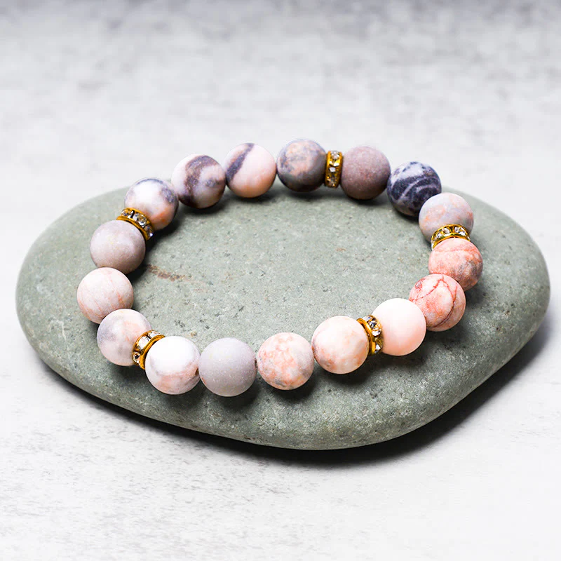 Braccialetto di perline di diaspro zebrato con cristalli curativi per ansia e stress Buddha Stones - Image 3