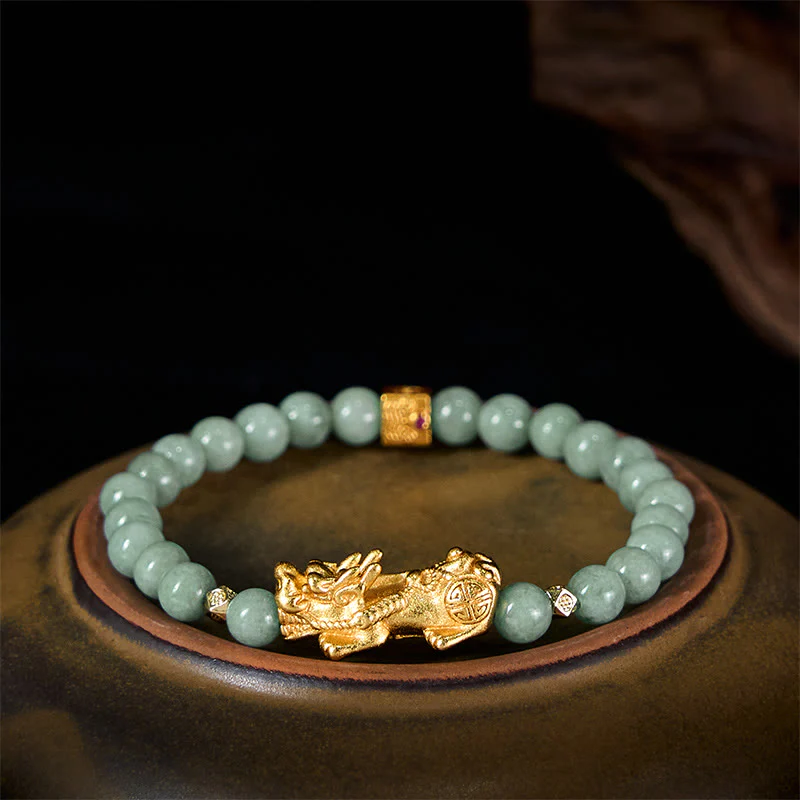 Braccialetto di perline di giada con ciondolo Pi Xiu dorato e Buddha Stones - Image 10
