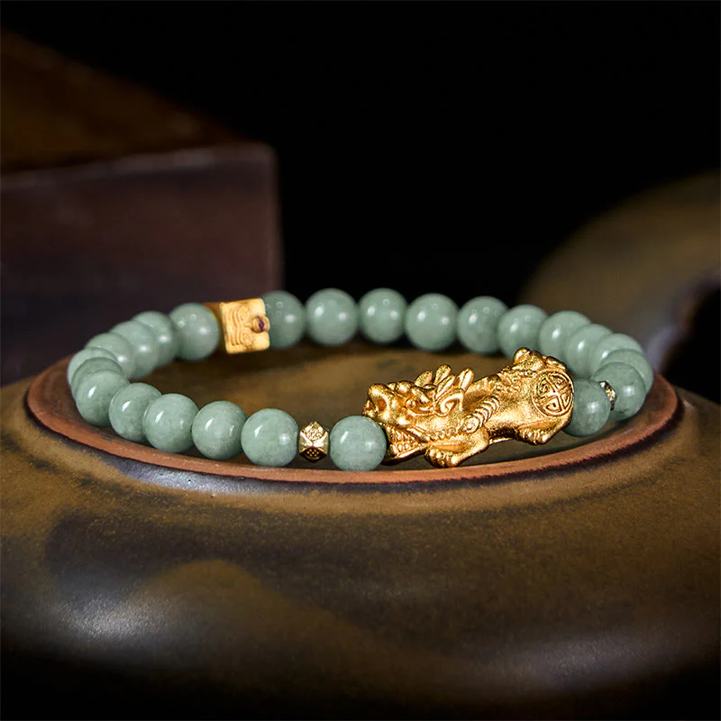 Braccialetto di perline di giada con ciondolo Pi Xiu dorato e Buddha Stones - Image 11