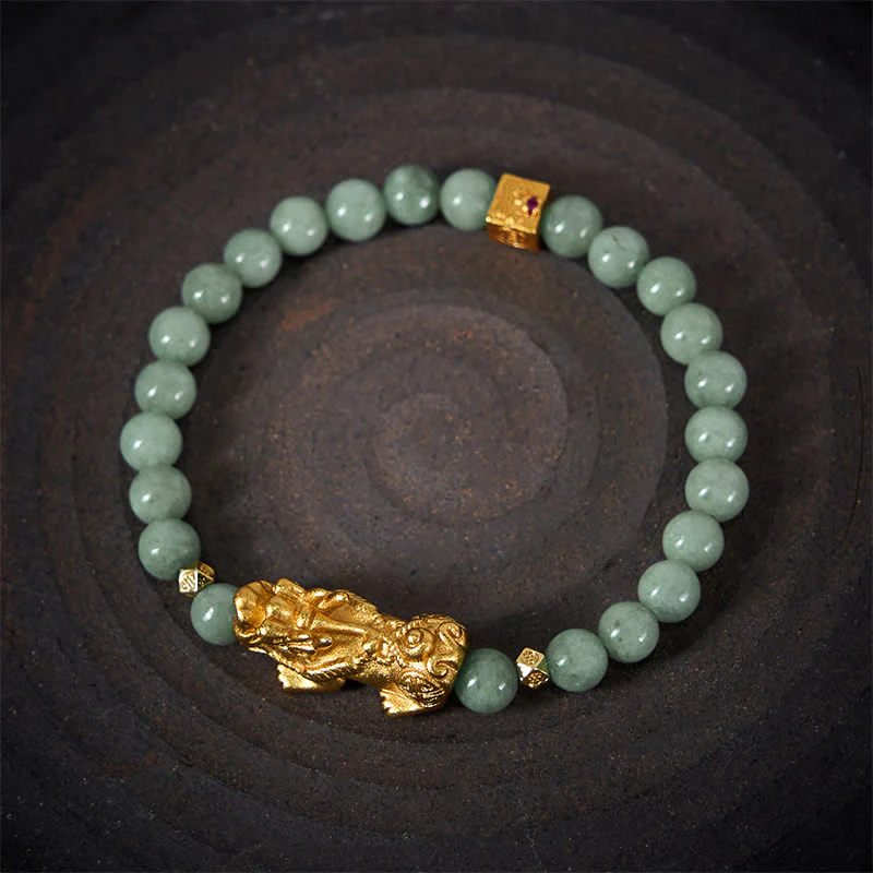Braccialetto di perline di giada con ciondolo Pi Xiu dorato e Buddha Stones - Image 12