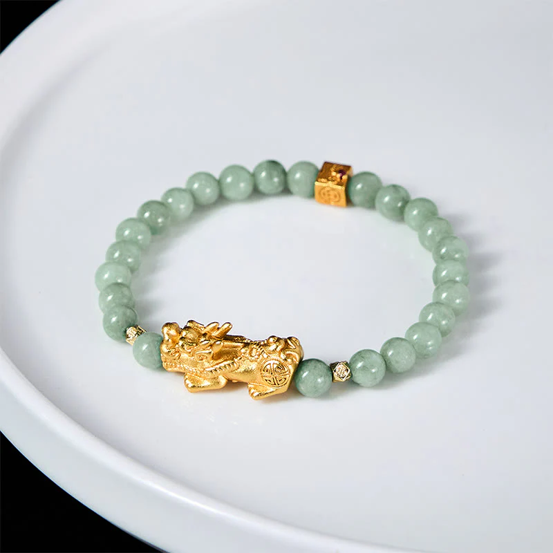 Braccialetto di perline di giada con ciondolo Pi Xiu dorato e Buddha Stones - Image 13