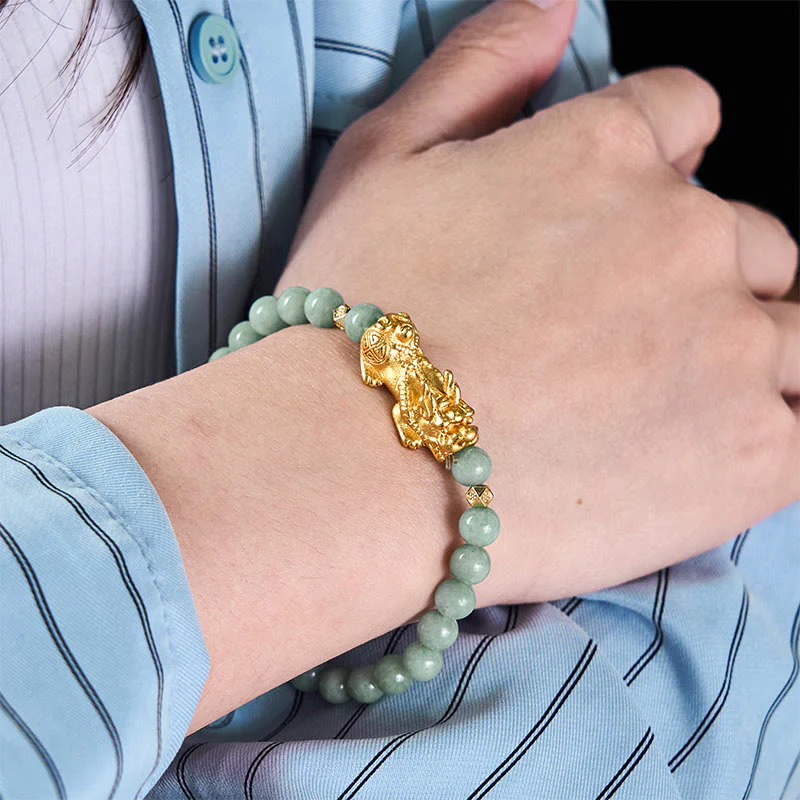 Braccialetto di perline di giada con ciondolo Pi Xiu dorato e Buddha Stones - Image 14