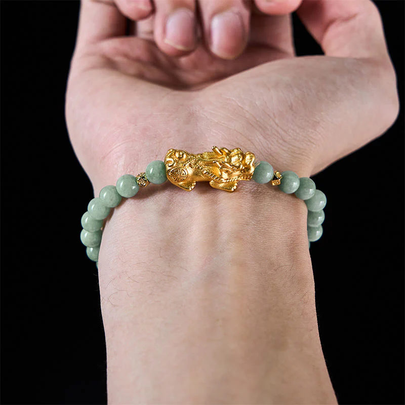 Braccialetto di perline di giada con ciondolo Pi Xiu dorato e Buddha Stones - Image 15