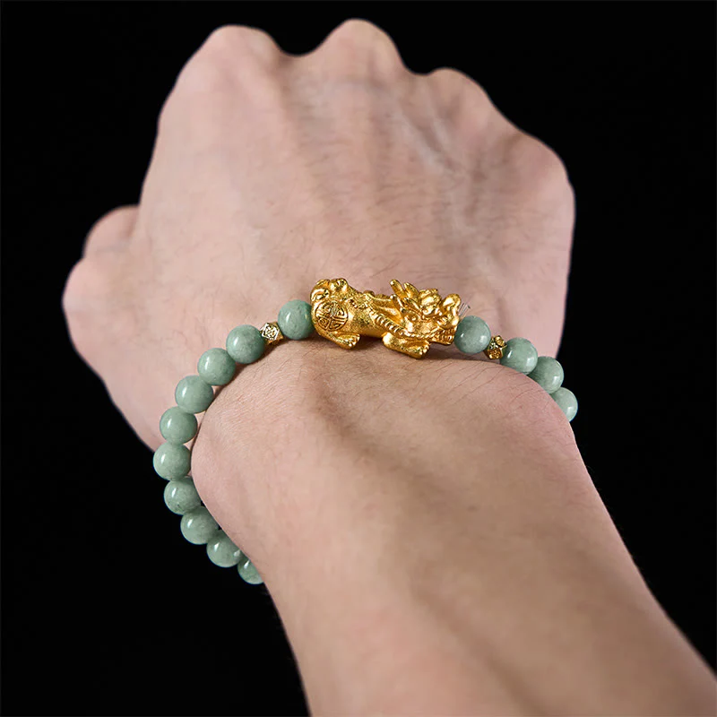 Braccialetto di perline di giada con ciondolo Pi Xiu dorato e Buddha Stones - Image 16
