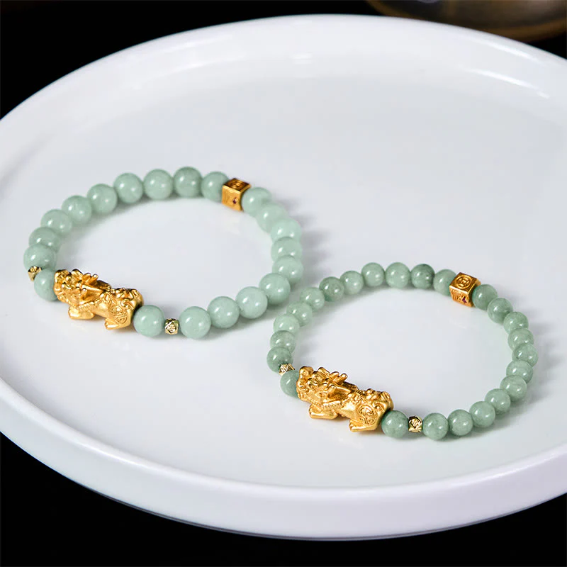 Braccialetto di perline di giada con ciondolo Pi Xiu dorato e Buddha Stones - Image 18