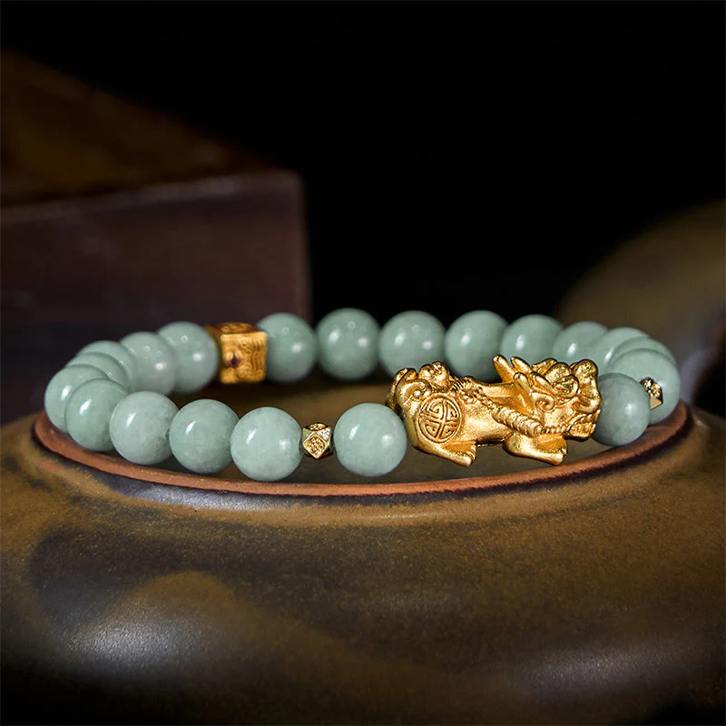 Braccialetto di perline di giada con ciondolo Pi Xiu dorato e Buddha Stones - Image 2