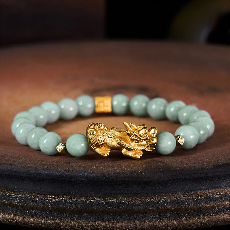 Braccialetto di perline di giada con ciondolo Pi Xiu dorato e Buddha Stones - Image 3