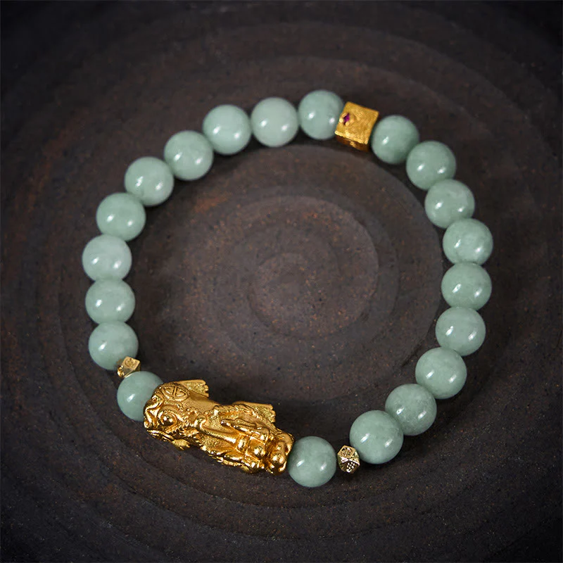 Braccialetto di perline di giada con ciondolo Pi Xiu dorato e Buddha Stones - Image 4