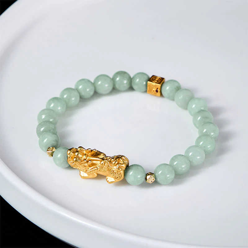 Braccialetto di perline di giada con ciondolo Pi Xiu dorato e Buddha Stones - Image 5