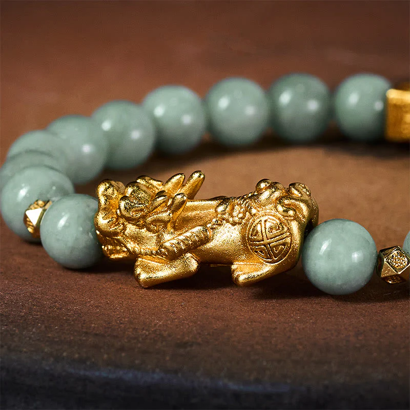 Braccialetto di perline di giada con ciondolo Pi Xiu dorato e Buddha Stones - Image 6