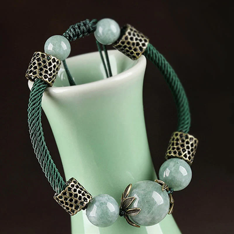 Braccialetto di perline di giada fortunata con corda verde fatto a mano Buddha Stones - Image 4