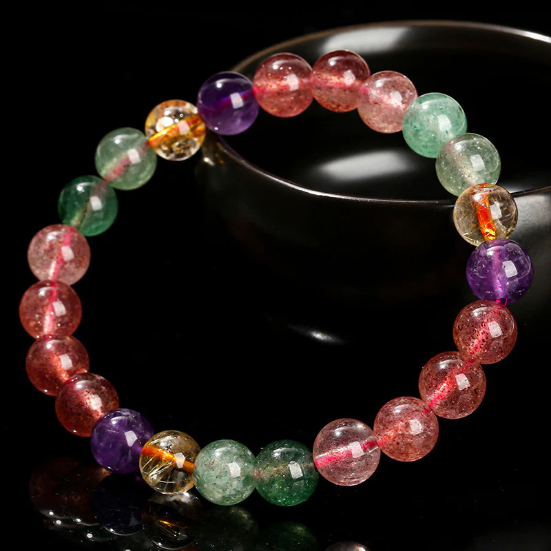 Braccialetto di perline di guarigione dell'amore in quarzo fragola multicolore naturale Buddha Stones - Image 2