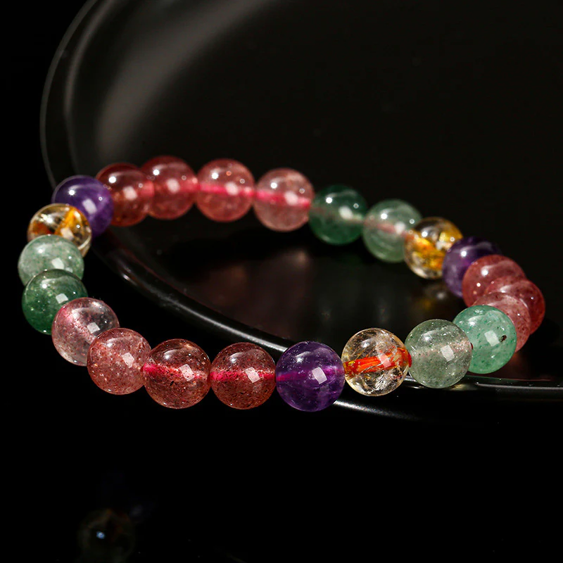 Braccialetto di perline di guarigione dell'amore in quarzo fragola multicolore naturale Buddha Stones - Image 3