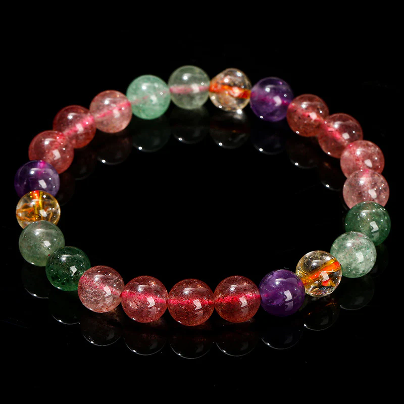 Braccialetto di perline di guarigione dell'amore in quarzo fragola multicolore naturale Buddha Stones - Image 4