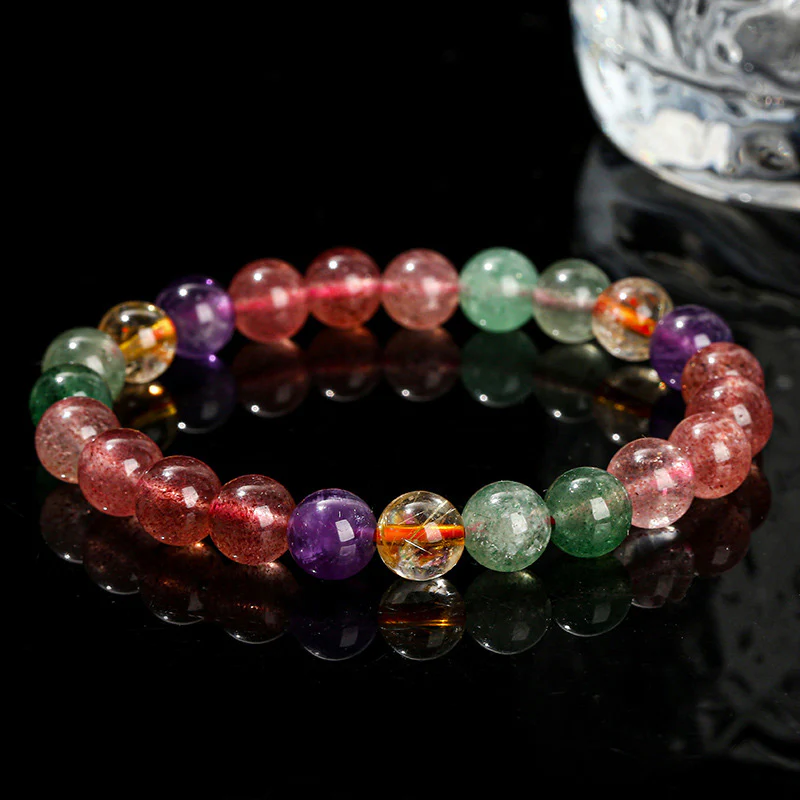 Braccialetto di perline di guarigione dell'amore in quarzo fragola multicolore naturale Buddha Stones - Image 5