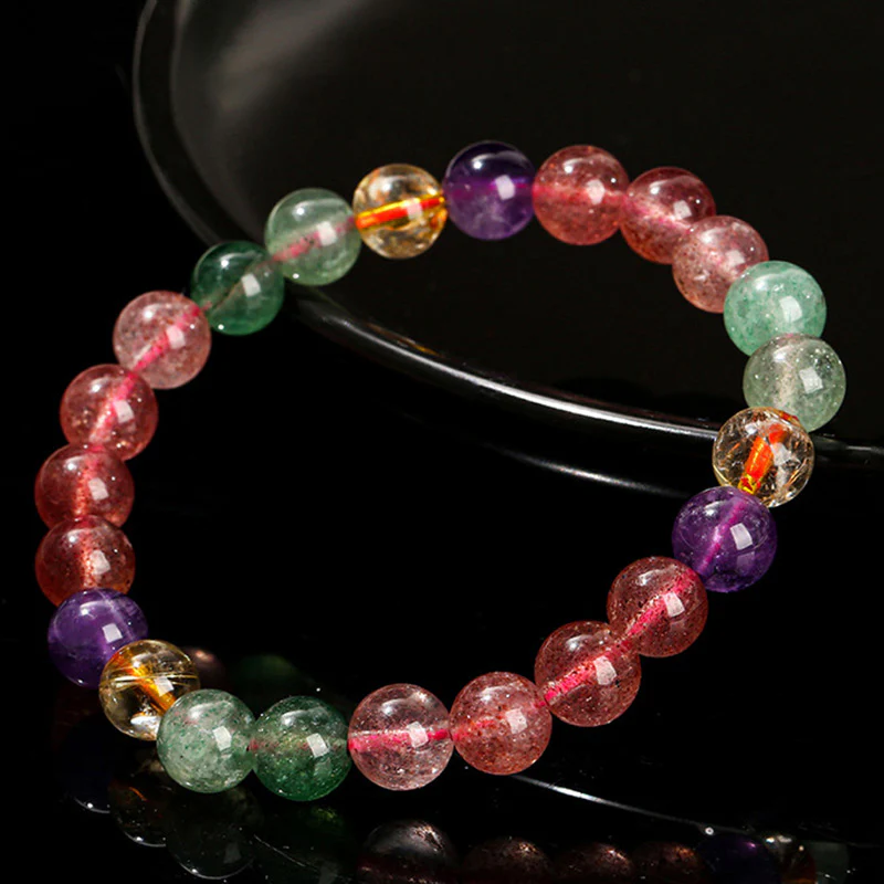 Braccialetto di perline di guarigione dell'amore in quarzo fragola multicolore naturale Buddha Stones - Image 6