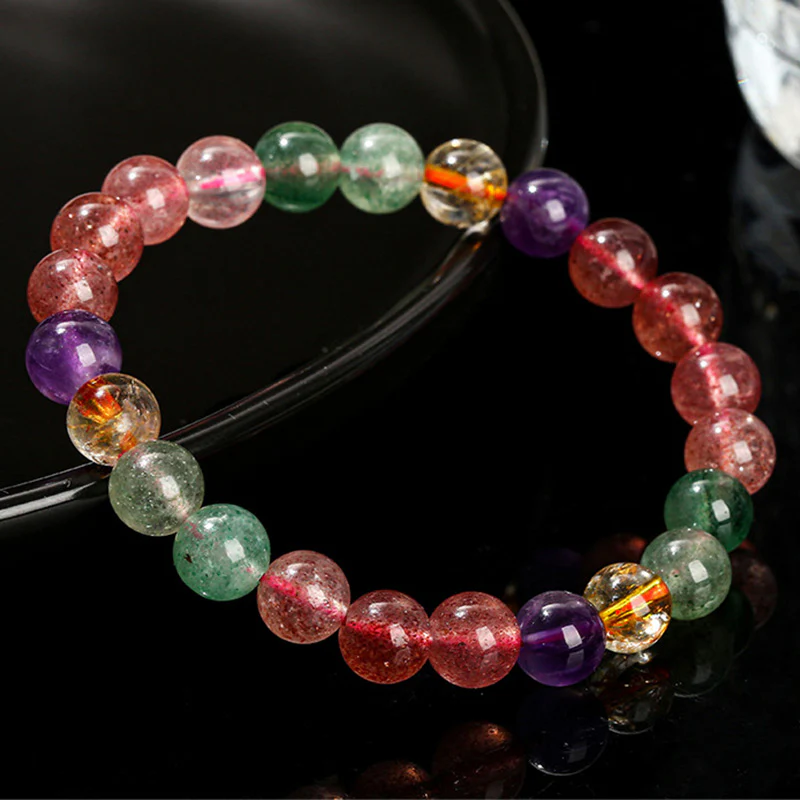 Braccialetto di perline di guarigione dell'amore in quarzo fragola multicolore naturale Buddha Stones - Image 7