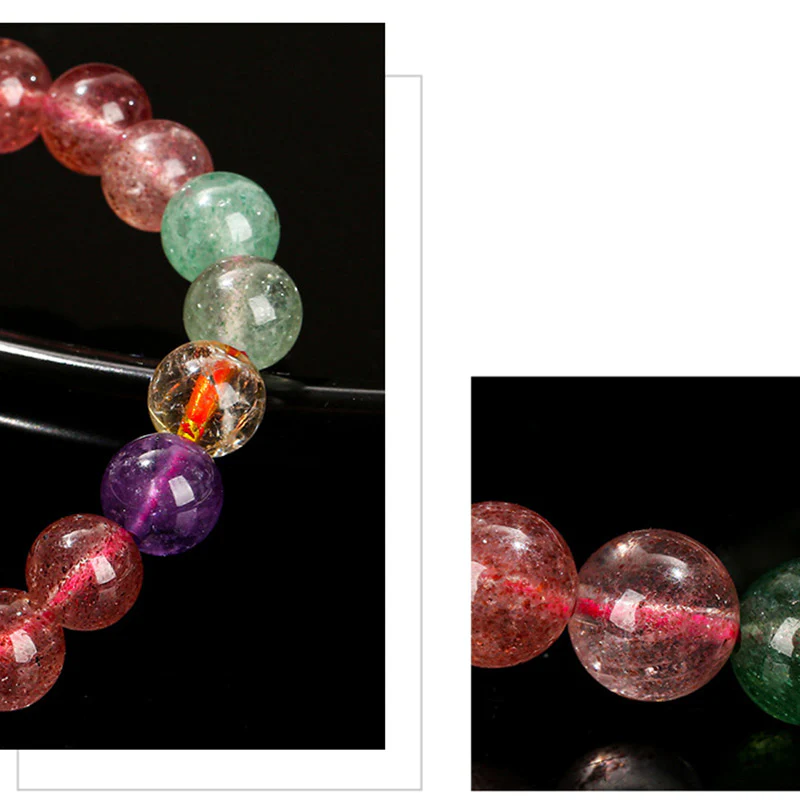 Braccialetto di perline di guarigione dell'amore in quarzo fragola multicolore naturale Buddha Stones - Image 8