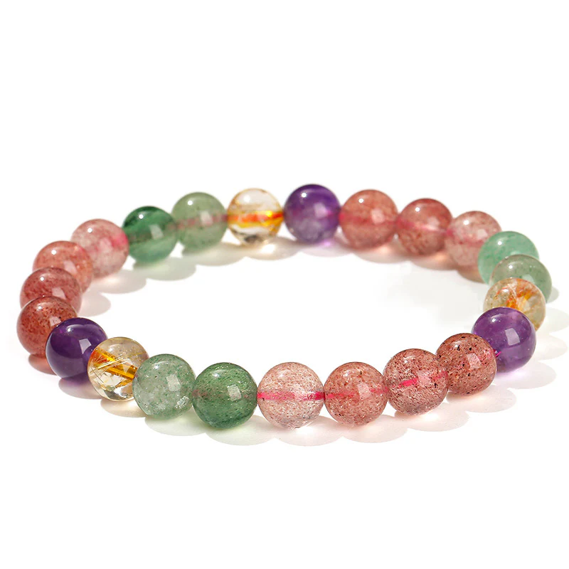 Braccialetto di perline di guarigione dell'amore in quarzo fragola multicolore naturale Buddha Stones - Image 9