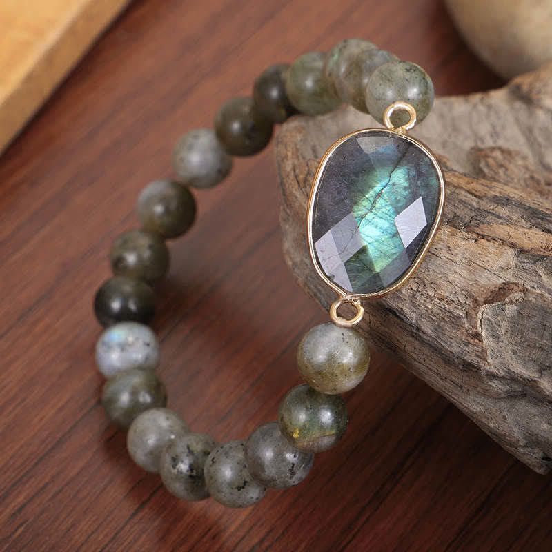 Braccialetto di perline di guarigione di supporto in pietra di luna e labradorite naturale Buddha Stones - Image 2
